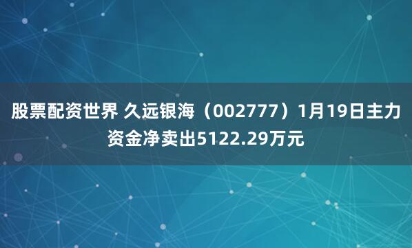 股票配资世界 久远银海（002777）1月19日主力资金净卖出5122.29万元